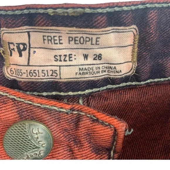 FREE PEOPLE Overdyed Distressed Jean Shorts w/ Raw Hem in Sunrise Red Size 26 - Picture 9 of 9